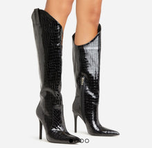 Load image into Gallery viewer, Black Knee High Croc Stiletto
