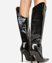 Load image into Gallery viewer, Black Knee High Croc Stiletto
