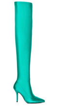 Load image into Gallery viewer, Green Thigh High Stiletto Boot
